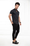 Black Grandad Collar Half Sleeves Shirt