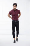 Maroon Grandad Collar Half Sleeves Shirt