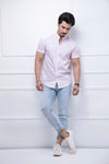 Pink Grandad Collar Half Sleeves Shirt