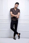 Brown Revere Collar Half Sleeves Shirt