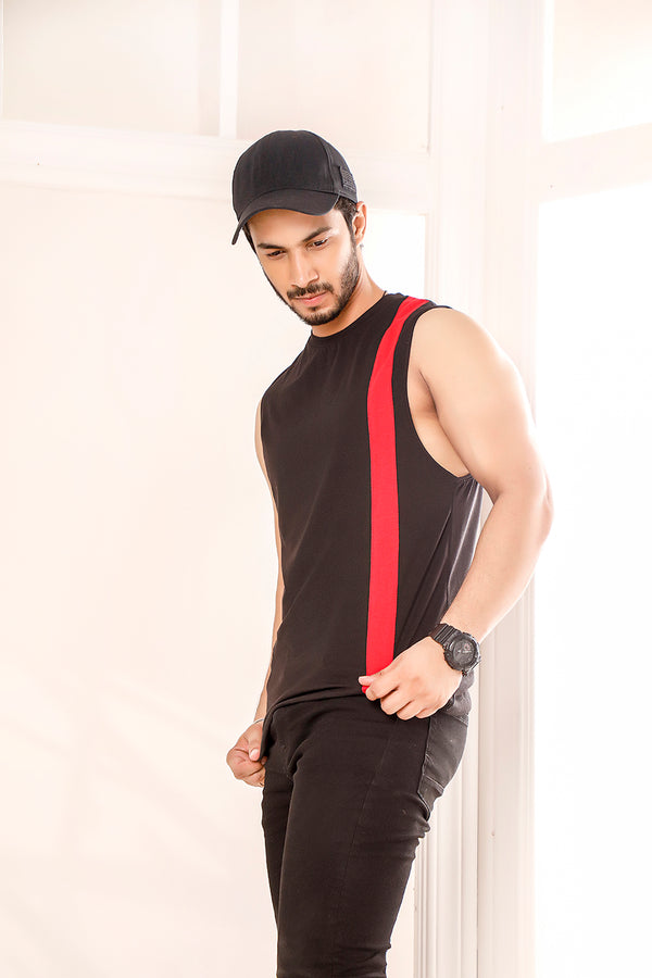 Black With Red Striped Dropped Armhole