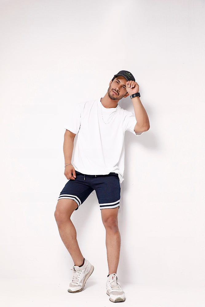 Navy Blue Sweat Shorts With Tape