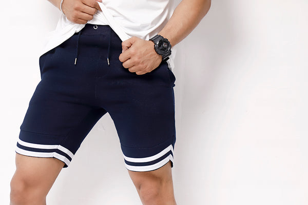 Navy Blue Sweat Shorts With Tape