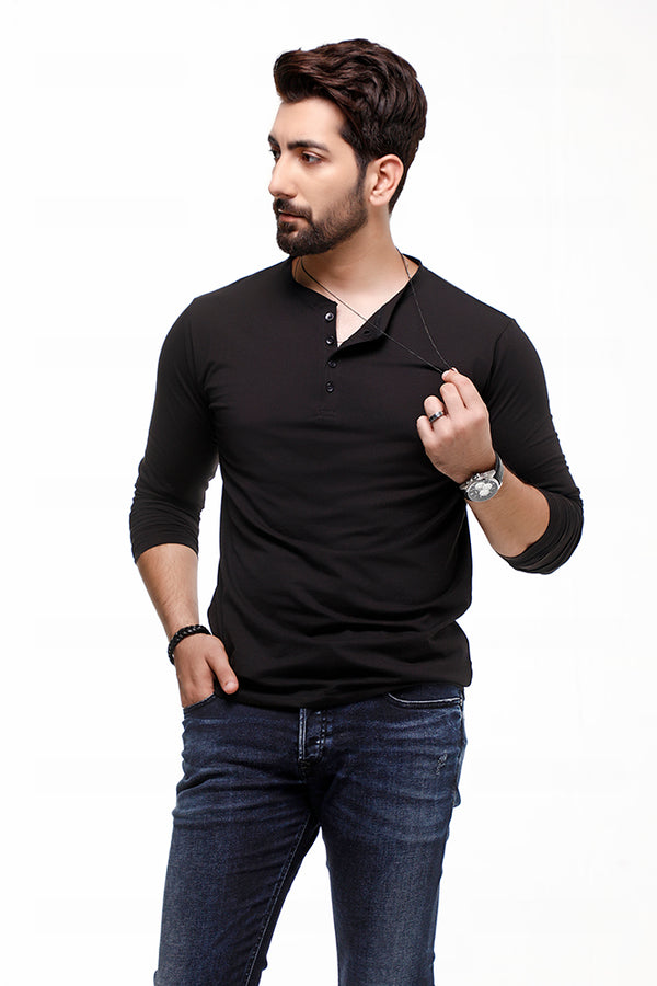Black Full Sleeves Henley