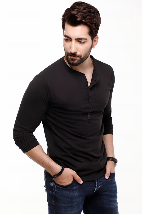 Black Full Sleeves Henley