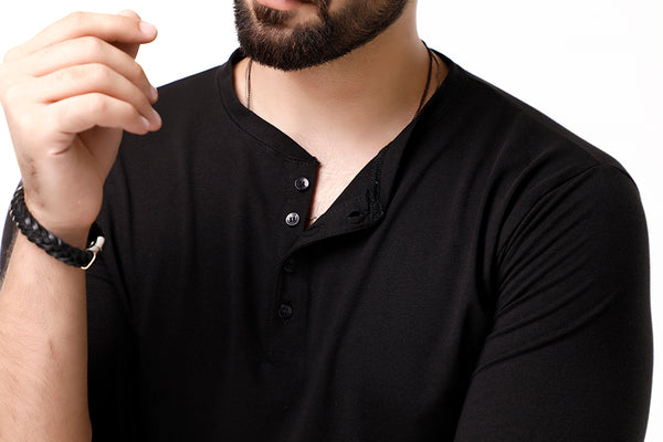 Black Full Sleeves Henley