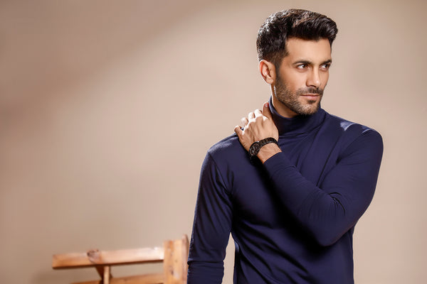 Navy Blue Full Sleeves Turtle Neck