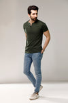 Dark Green Half Sleeves Henley
