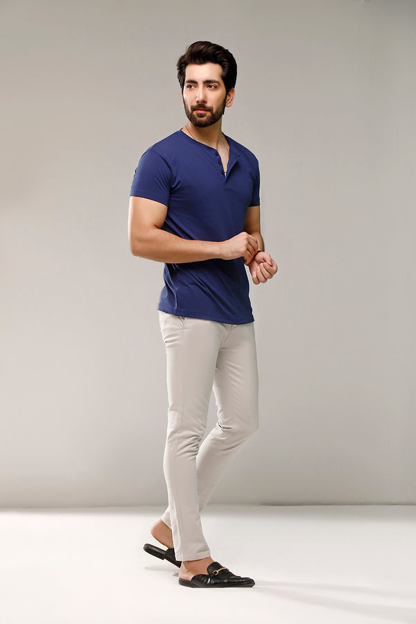 Blue Half Sleeves Henley