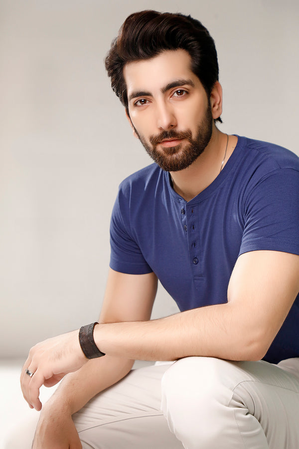 Blue Half Sleeves Henley