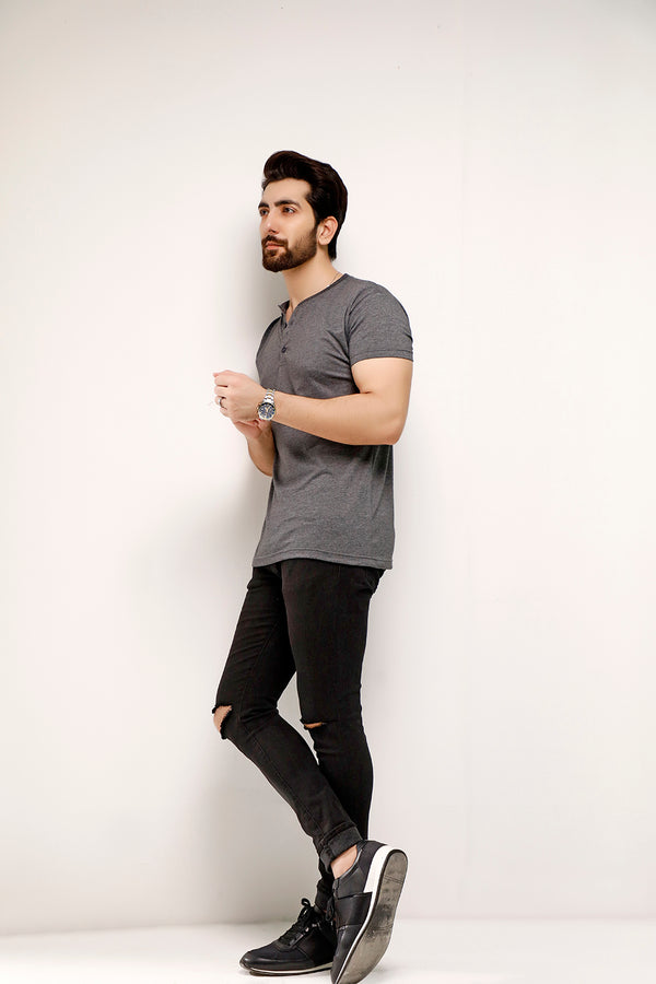 Charcoal Half Sleeves Henley
