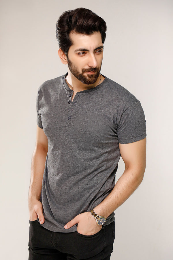 Charcoal Half Sleeves Henley