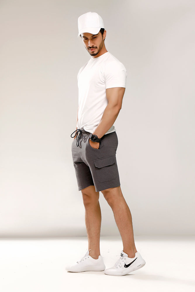 Charcoal Sweat Shorts With Cargo Pockets