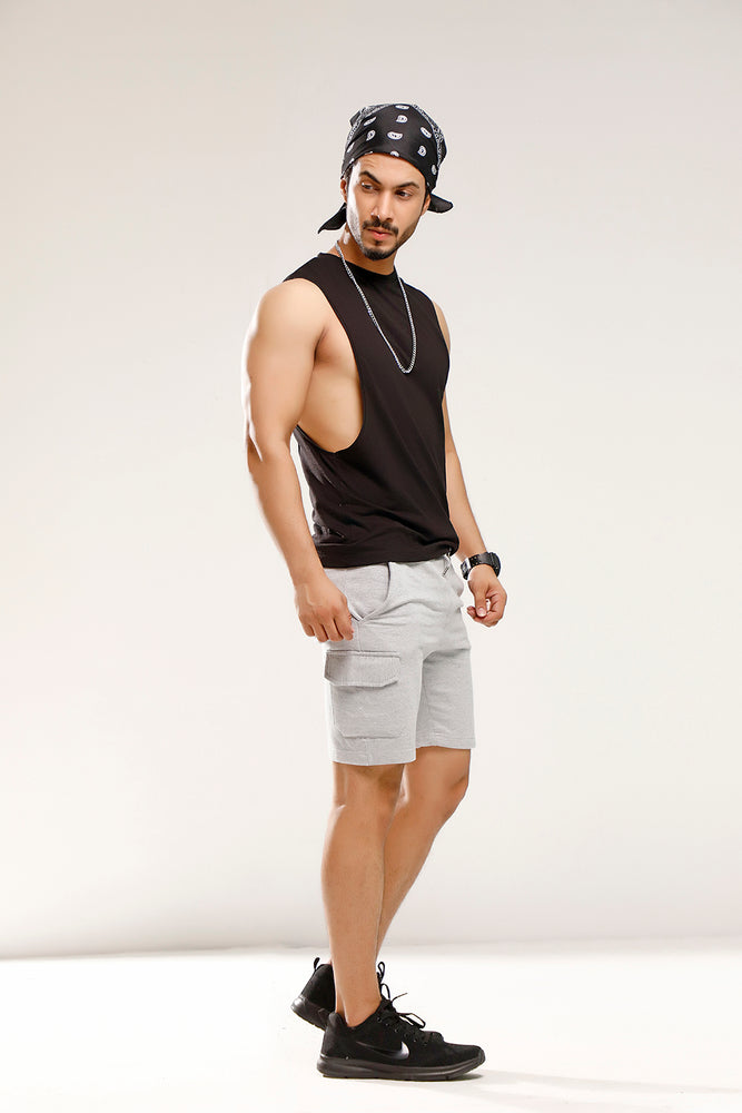 Heather Grey Sweat Shorts With Cargo Pockets