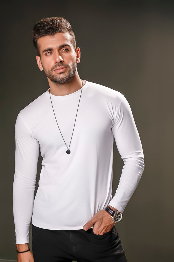 White Full Sleeves Crew Neck