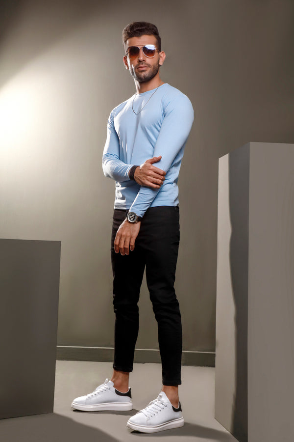 Light Blue Full Sleeves Crew Neck
