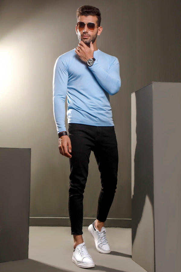 Light Blue Full Sleeves Crew Neck