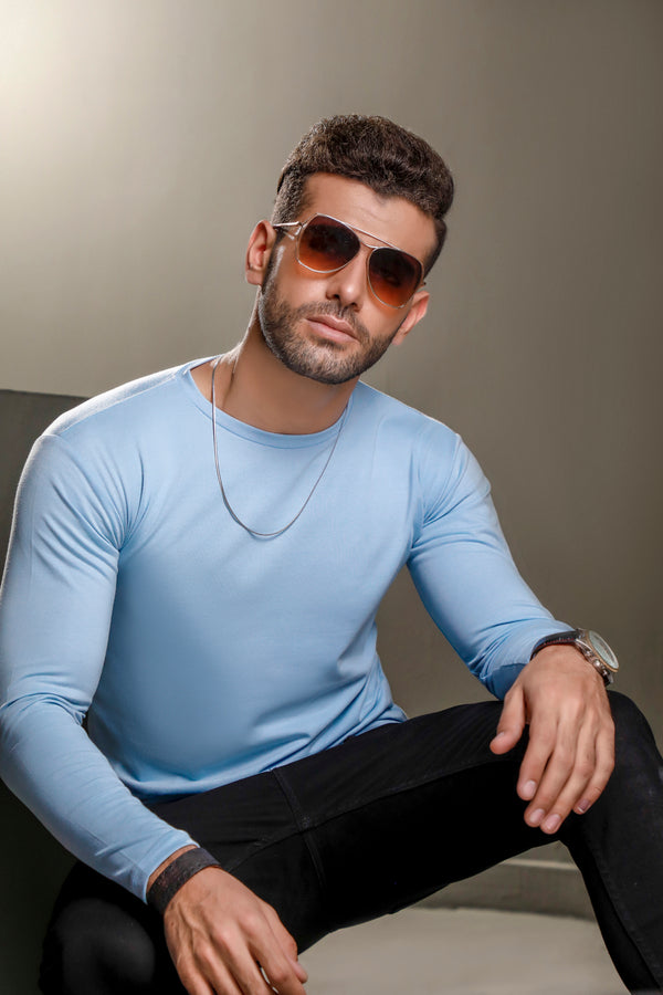 Light Blue Full Sleeves Crew Neck