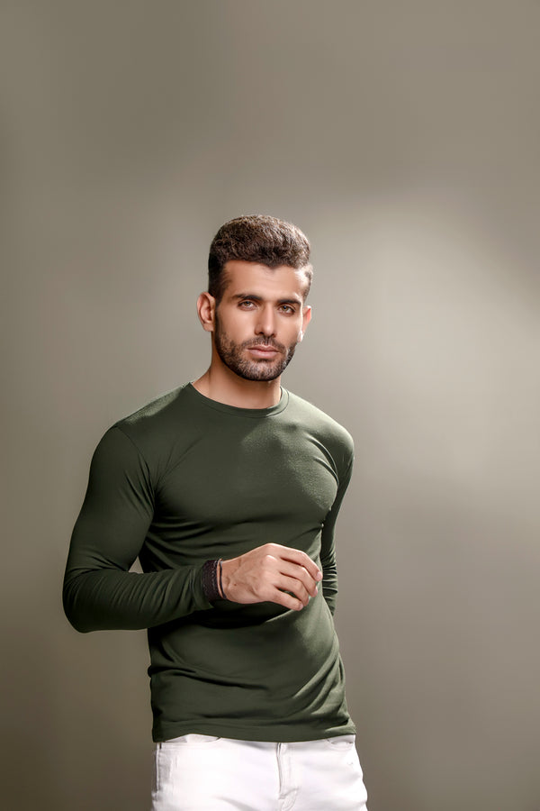 Green Full Sleeves Crew Neck