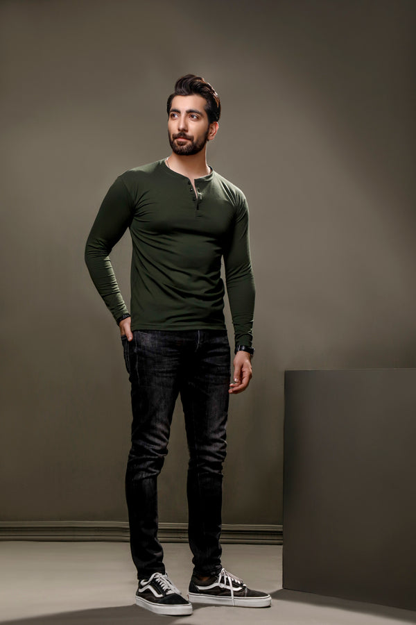 Green Full Sleeves Henley