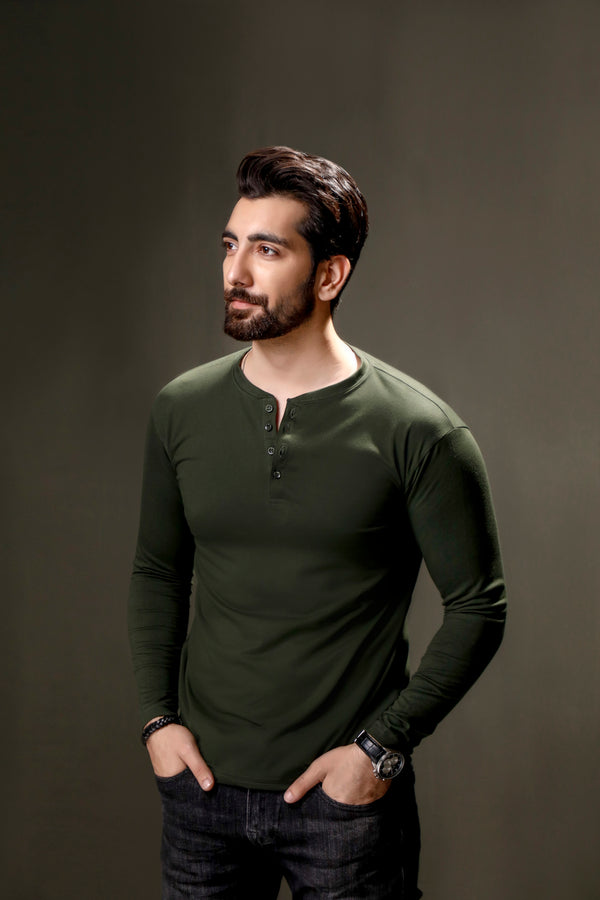 Green Full Sleeves Henley