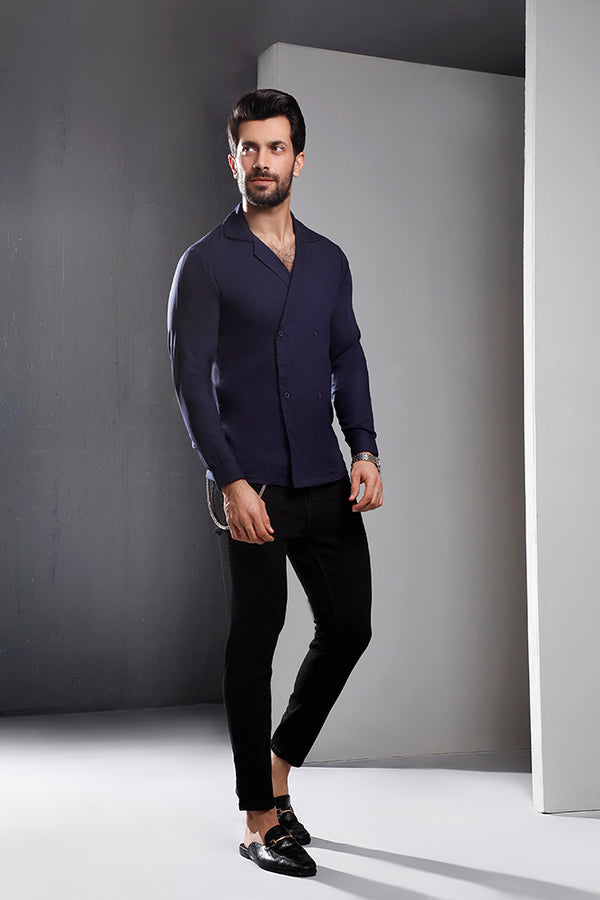 Navy Blue Double Breasted Shirt