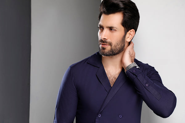 Navy Blue Double Breasted Shirt