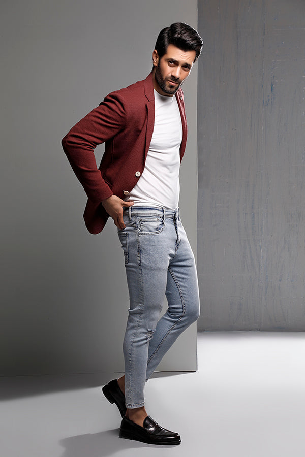 Maroon Heather Knitted Blazer