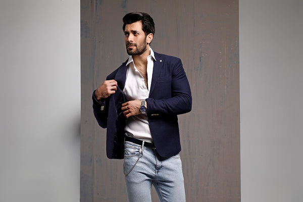 Navy Blue Knitted Blazer