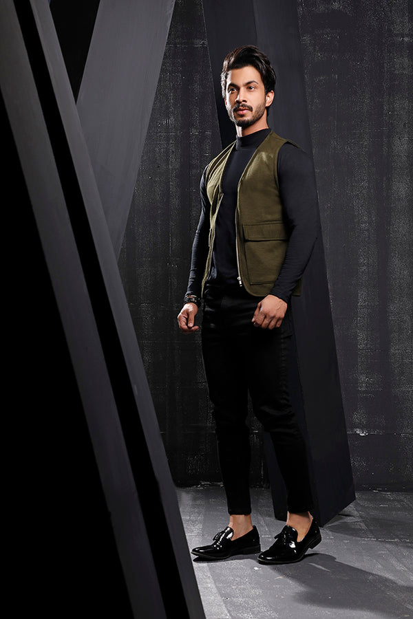 Dark Green Jersey Utility Gilet