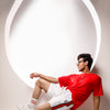 White With Red and Black Stripe Sweat Shorts