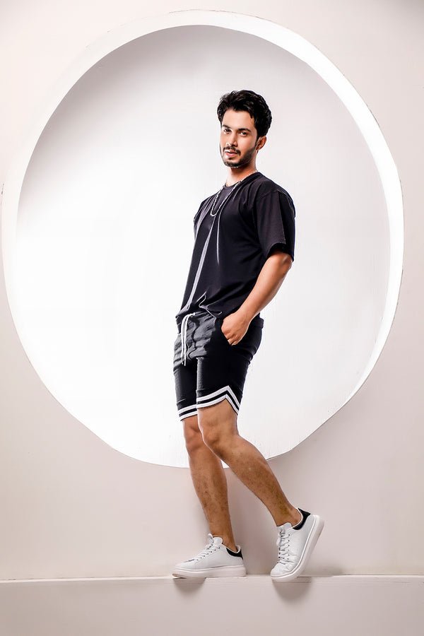 Black Sweat Shorts With Tape