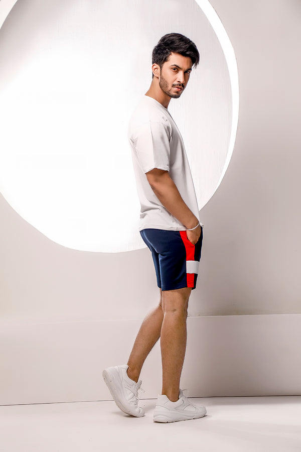 Navy Blue Color Block Shorts