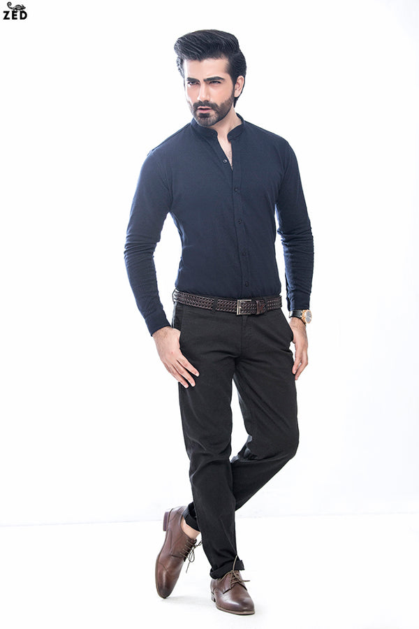 Navy Blue Full Sleeves Pique Shirt