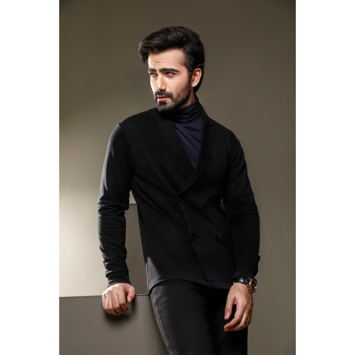 Black Double Breasted Cardigan