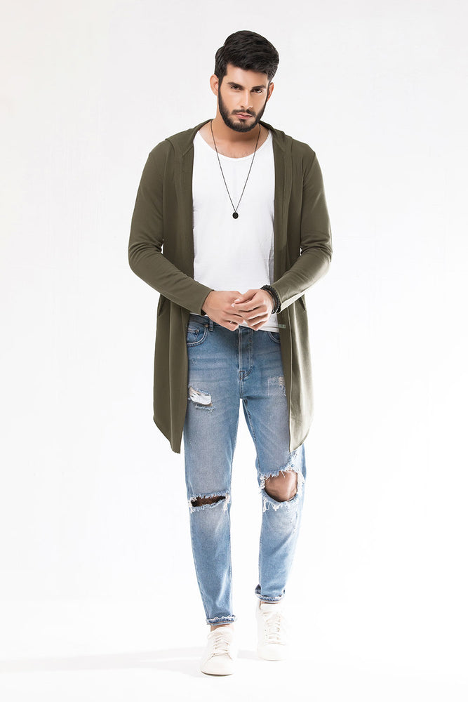 Khaki Green Long Line Hoodie
