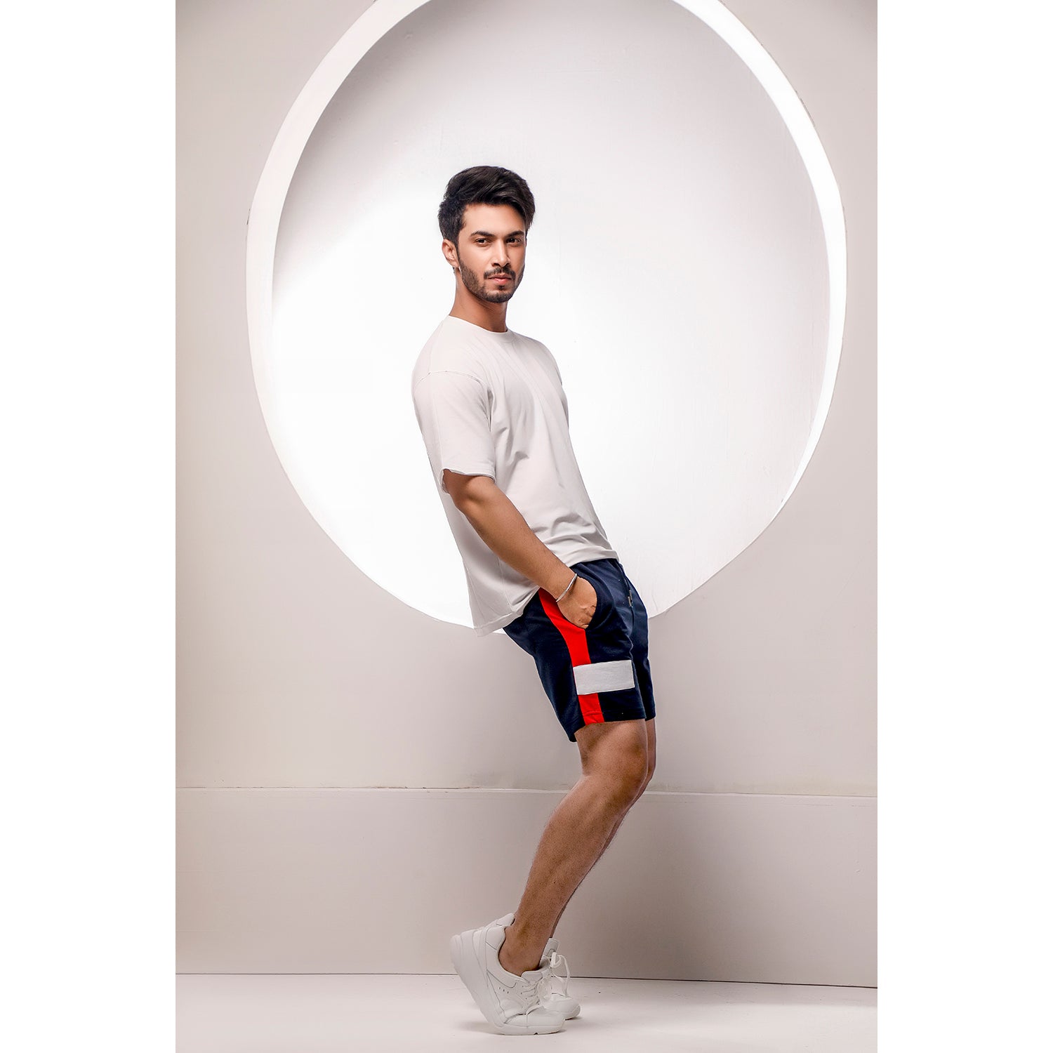 Navy Blue Color Block Shorts