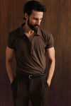 Brown Jersey Long Placket Polo