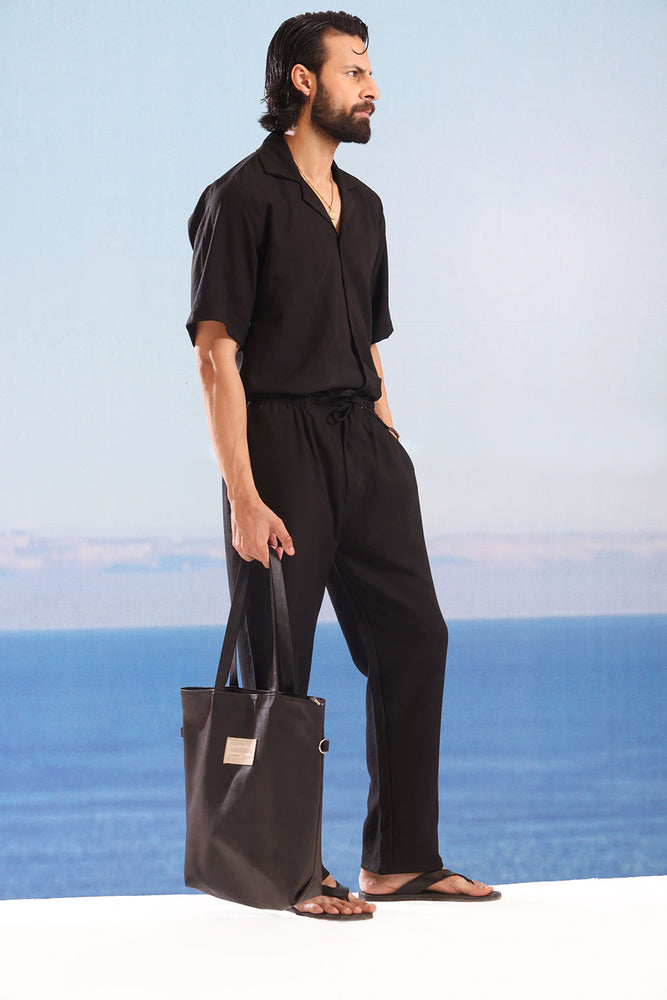 100% Silk Linen Black Trousers