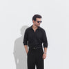 Black Linen Half Placket Shirt