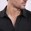 Black Linen Half Placket Shirt