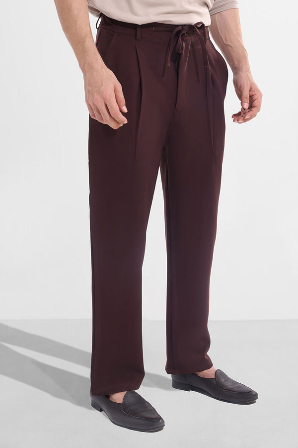 Brown Elasticated Straight-Leg Trousers