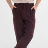 Brown Elasticated Straight-Leg Trousers