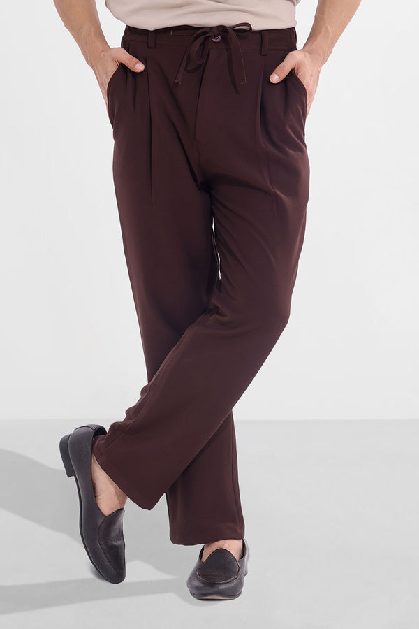 Brown Elasticated Straight-Leg Trousers