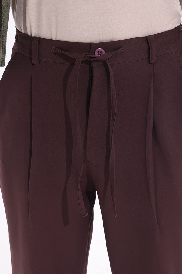 Brown Elasticated Straight-Leg Trousers