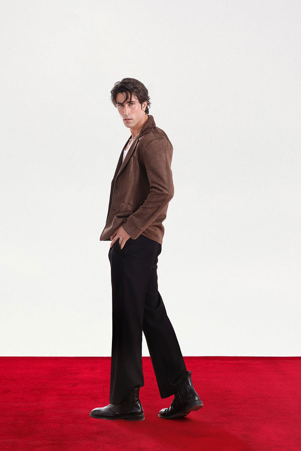 Classic Two-Button Brown Suede Blazer