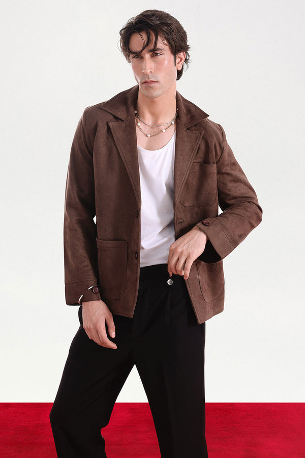 Classic Two-Button Brown Suede Blazer