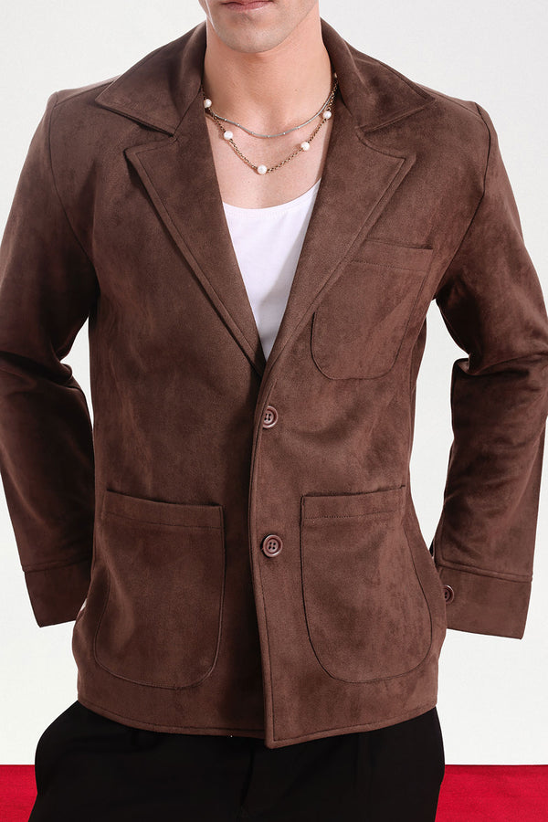Classic Two-Button Brown Suede Blazer