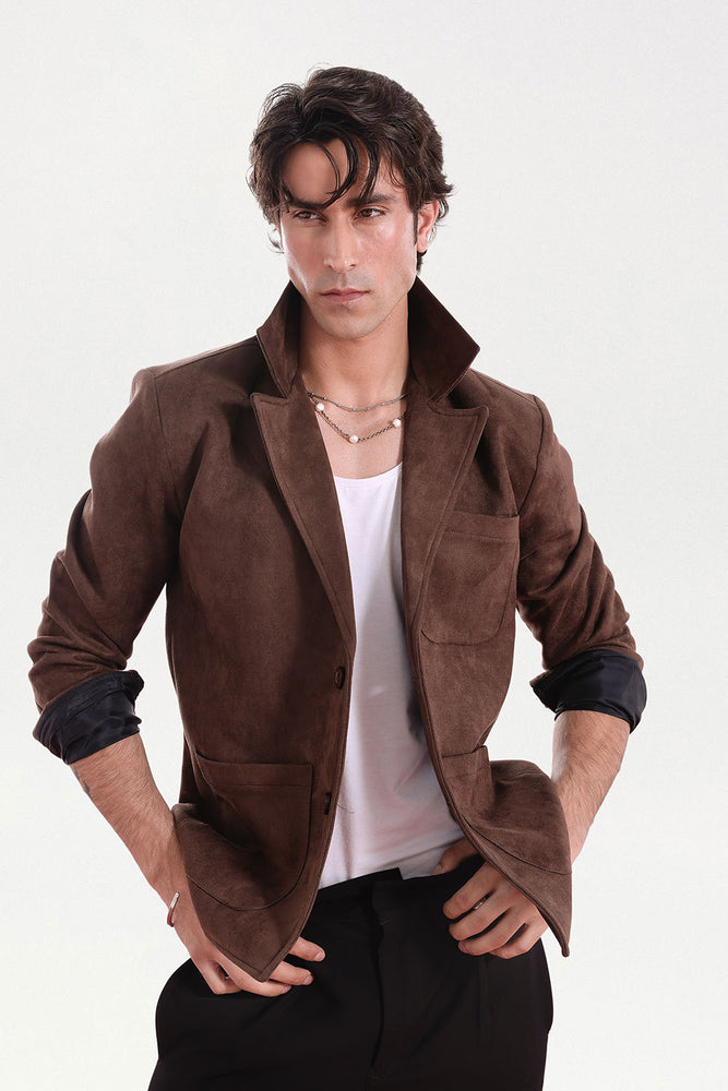 Classic Two-Button Brown Suede Blazer