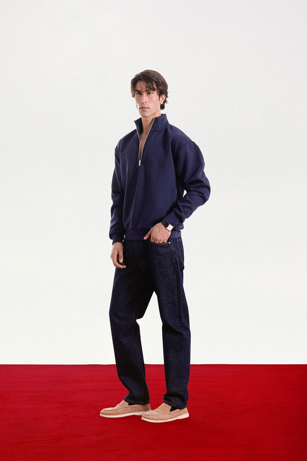 Navy Relaxed Fit Zip-Top Sweatshirt